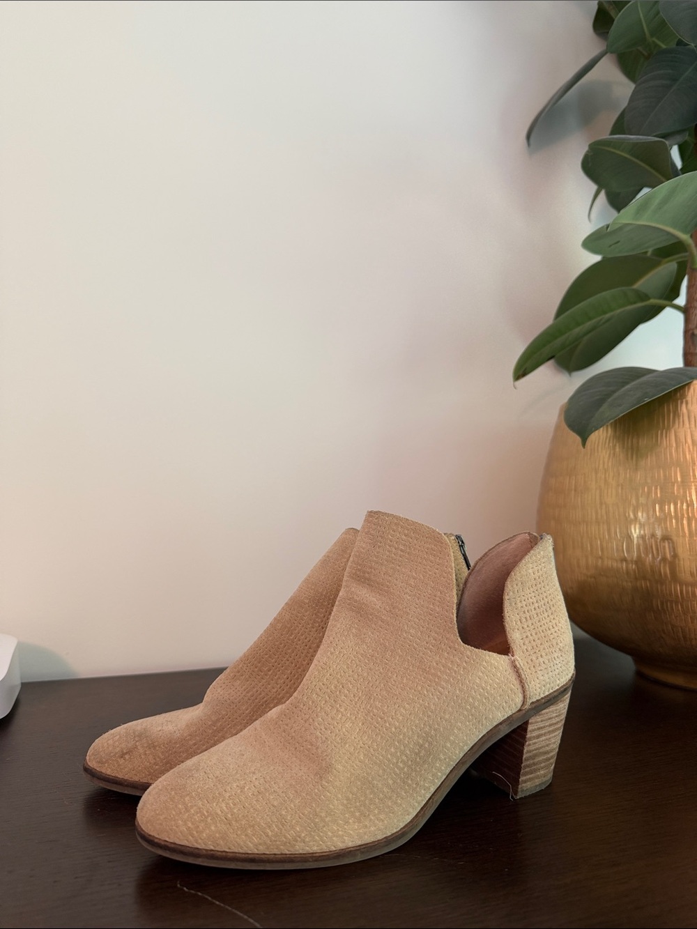 Lucky Brand Tan Textured Suede Ankle Booties